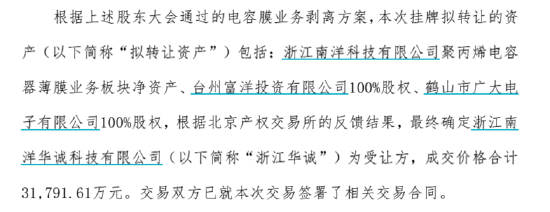 　　（资料来源：航天彩虹转让电容膜业务相关资产的进展公告）