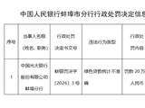光大银行蚌埠分行被罚20万元：绿色贷款统计不准确