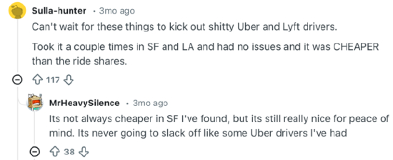 （图：不少曾经在其他城市使用过自动驾驶的人在社交网站上分享自己的乘车经验，并表示纽约也应该引入。）
