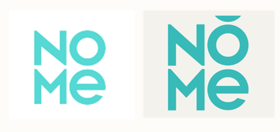 　名创优品旗下NOME（左）与NǑME品牌Logo对比