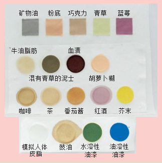 染有不同污渍的棉质测试布块（清洗前）