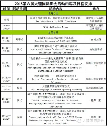 2015第六届大理国际影会活动内容及日程安排