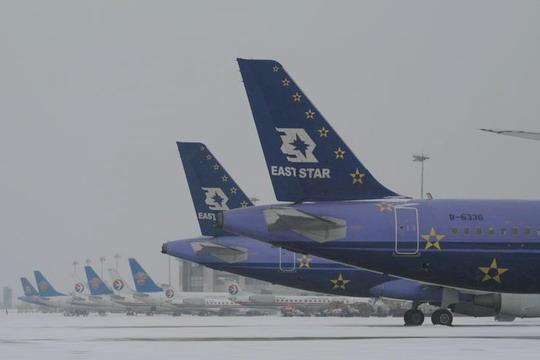 2008年1月中旬，大雪过后，东星航空有限公司和中国南方航空股份有限公司、中国东方航空股份有限公司的飞机停在武汉天河国际机场