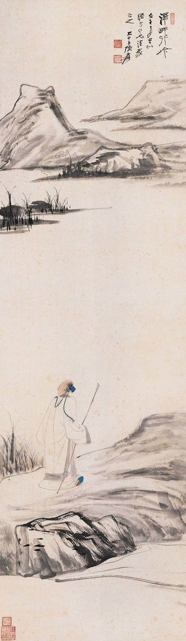 竹荫策杖——张大千人物画欣赏