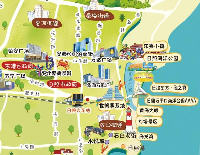 萌系《日照市东港全域旅游地图》手绘版新鲜出炉!