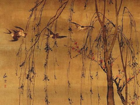 中国 明時代 汪肇 柳禽白鷳圖 絹本 原色複製 ◇検故宮博物館◇ 一鼎軒