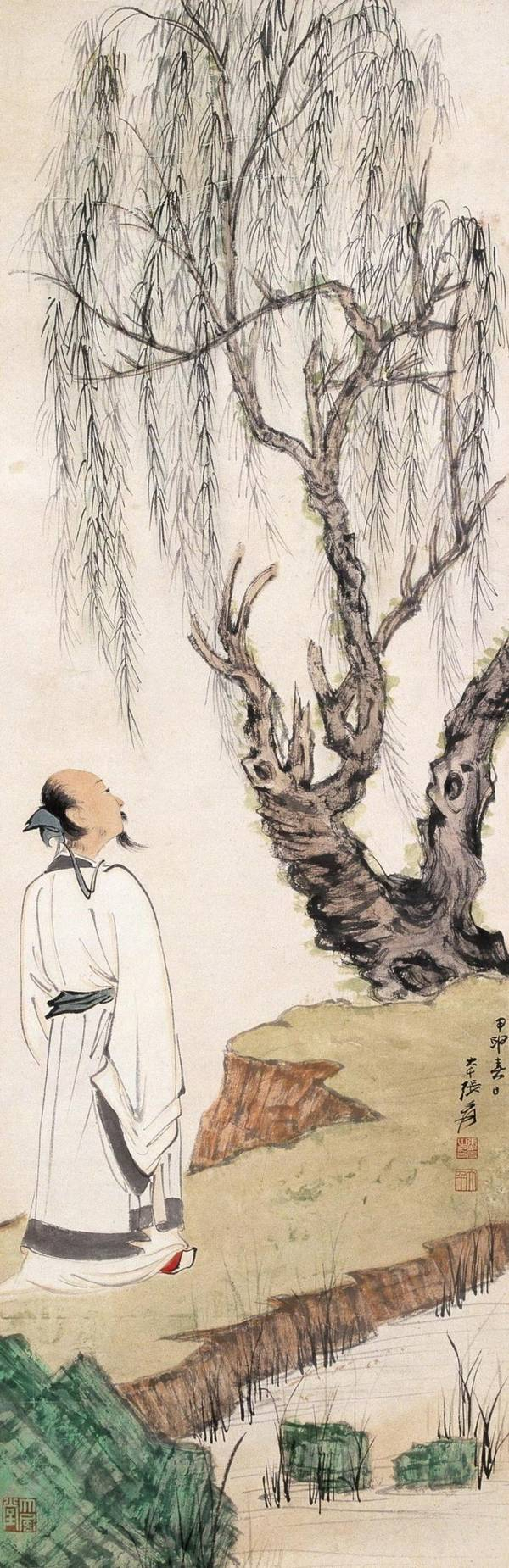 竹荫策杖——张大千人物画欣赏
