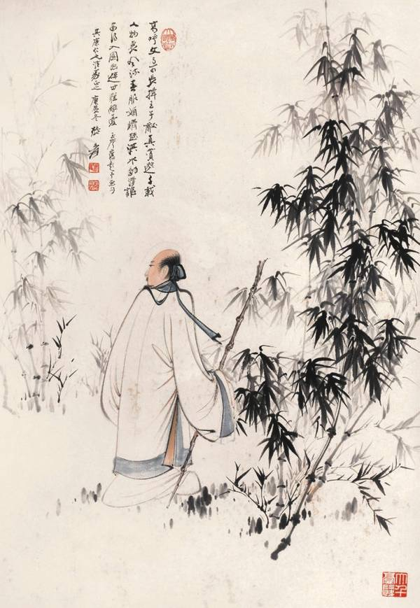 竹荫策杖——张大千人物画欣赏