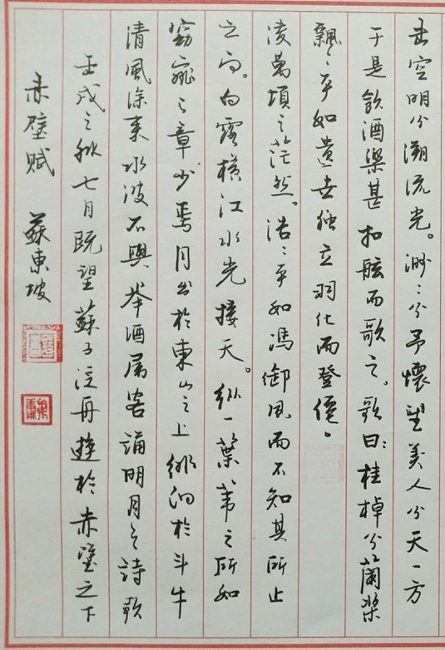 硬笔行书――苏东坡前赤壁赋(原文