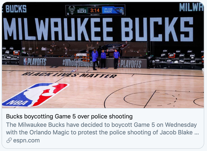 雄鹿队罢赛。/ESPN报道截图