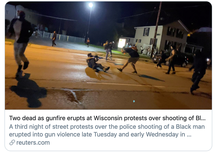 抗议中发生枪击案致2人死亡。/路透社报道截图