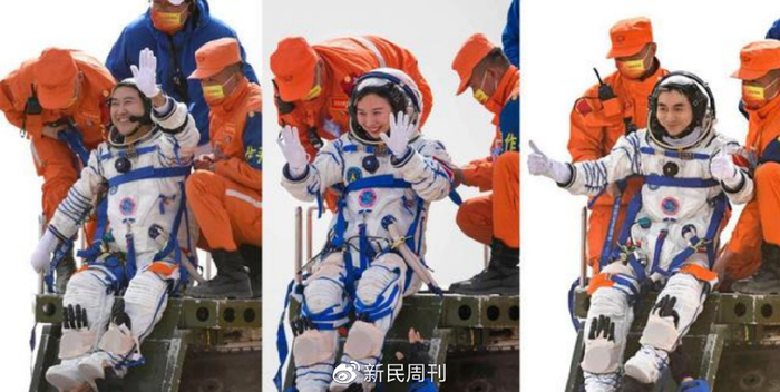 神舟十三号三名航天员顺利出舱。图源：新华社。