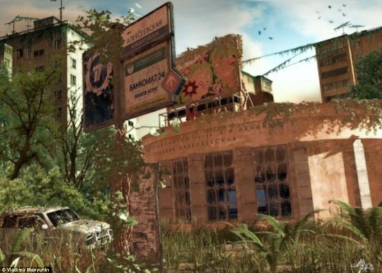 腐烂的建筑和疯狂生长的植物构成了一幅可怕的末日景象