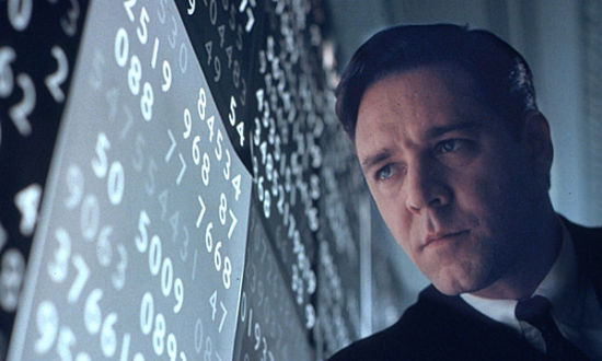 罗素-克劳主演电影《美丽心灵》中关于数学天才纳什的场景