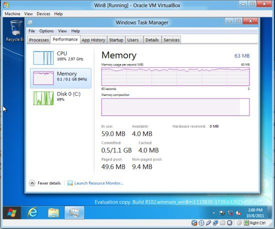 64MB内存运行Windows 8，任务管理器仍可流畅运行