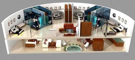 避难所内的豪华公寓采用圆形设计，设备齐全，环境舒适