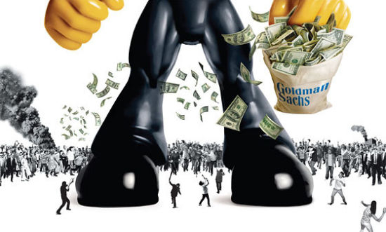 　　怪物高盛图。一旦美国发生金融危机，人们常常将目标指向高盛。高盛的财报多次披露，一个季度常常每天都赚钱，无论是经济繁荣期还是哀鸿遍野时。