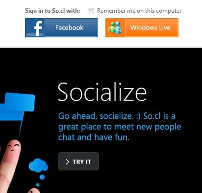 用户可用Facebook或Windows Live账号登录So.cl