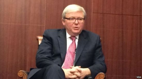 图为前澳大利亚总理陆克文。（图片来源：美国之音）