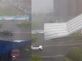 现场!暴风雨刮来铁皮砸中三轮车 瞬间被遮住去路 车主弃车逃生
