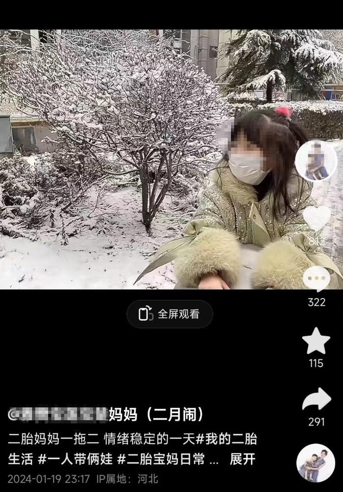 生病前两天，1月19日，宝妈任荣荣还带着两女儿出门看雪。平台视频截图 