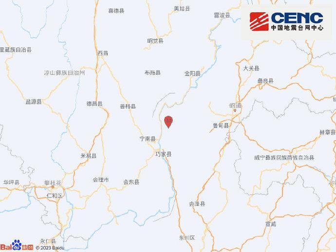 云南昭通市巧家县发生30级地震,震源深度10千米