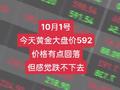 10月1号，今天黄金大盘价592，价格有点回落，但感觉跌不下去