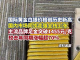 国际黄金白银价格创历史新高。国内市场同步走强全线上涨，主流品牌足金突破1455元/克，较去年同期涨幅超70%