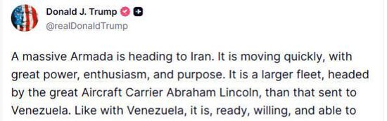 △1月28日，美總統特朗普在社交媒體上發布聲明（部分截圖）