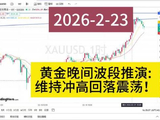 2026-2-23黄金走势晚间波段推演：冲高回落震荡！！
