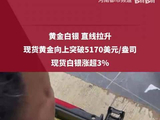 黄金白银，直线拉升！现货黄金向上突破5170美元盎司，现货白银涨超3%