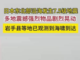 日本东北部沿海发生7.5级地震：多地震撼强烈物品剧烈晃动，岩手县等地已观测到海啸到达