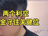 黄金大幅回调，市场出现两个利空，后续思路分享