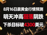 8月16日黄金行情预测，冲高回落阴跌，下杀目标破4300美元