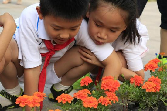 北京市丰台第一小学远洋分校的孩子们课间活动