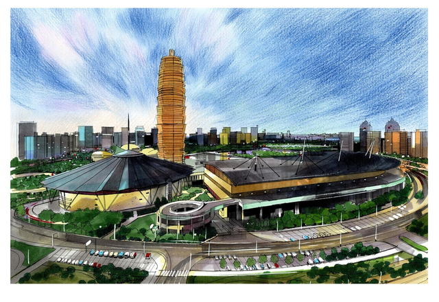 网友手绘郑州地标建筑 宛若大片