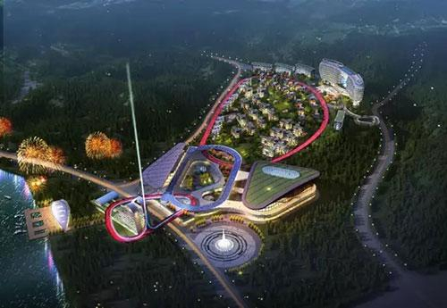 开化钱江源马拉松小镇夜景鸟瞰图