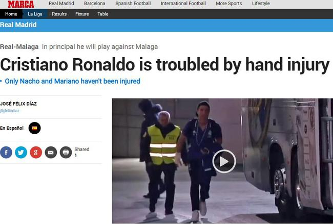 C罗手臂受伤