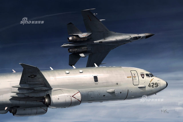 还敢再来不?网友绘歼11B桶滚机动拦截美P8画面