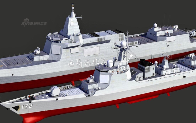 两大网红比拼颜值!我军055大驱与052d右舷对比照