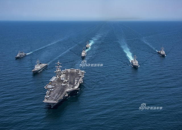 这次终于到朝鲜作战区域了！美航母与韩国摆拍