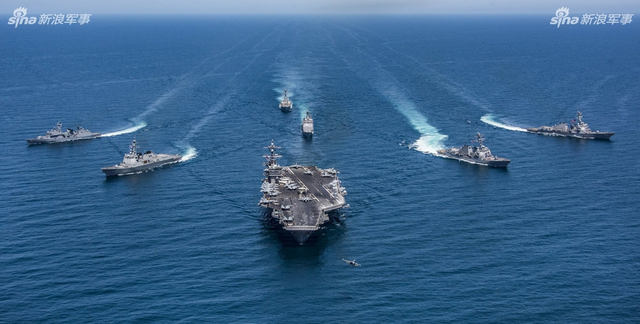 这次终于到朝鲜作战区域了！美航母与韩国摆拍