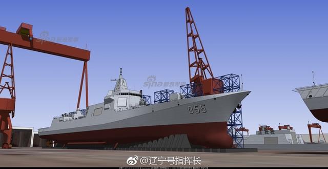 网友制作正建造中的052和055舰