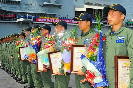 ▲中国舰载机飞行员