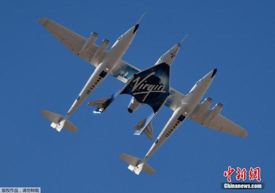 当地时间2019年2月22日，美国加州莫哈韦沙漠，维珍银河(Virgin Galactic)亚轨道旅行飞船“宇宙飞船二号”(SpaceShip Two) 进行了试飞。