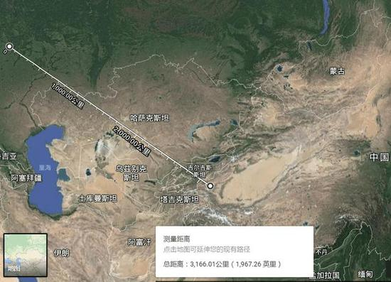 图片：从喀什直飞梁赞的距离