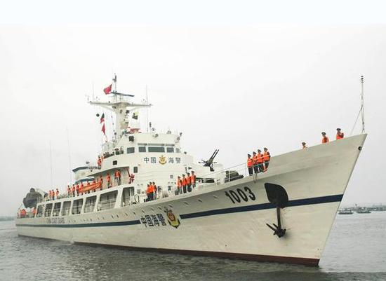 图为海警1003舰（旧舷号）。该舰原为053H型510“绍兴”号护卫舰。