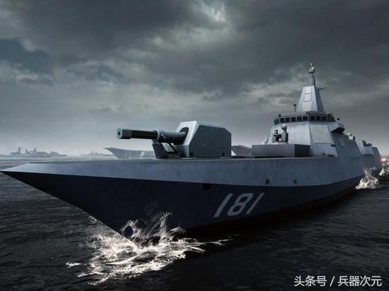 图为055装备电磁炮想象图