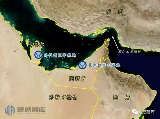 美驻中东2处主要基地位置示意图