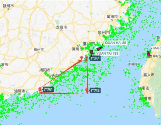 在台湾海峡南部的演习海域